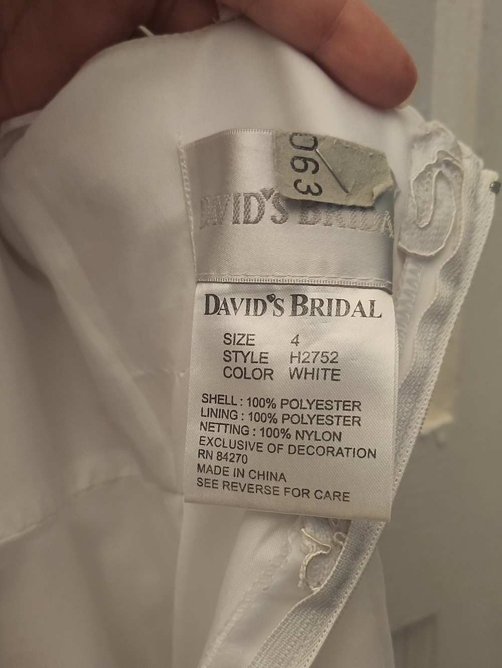 David's Bridal White Strapless A-Line Gown with Floral Applique - Picture 3 of 3